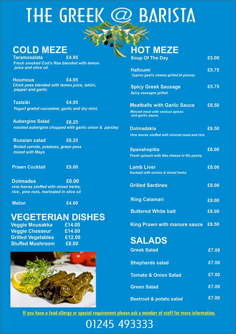 The Greek at Barista - menu 1